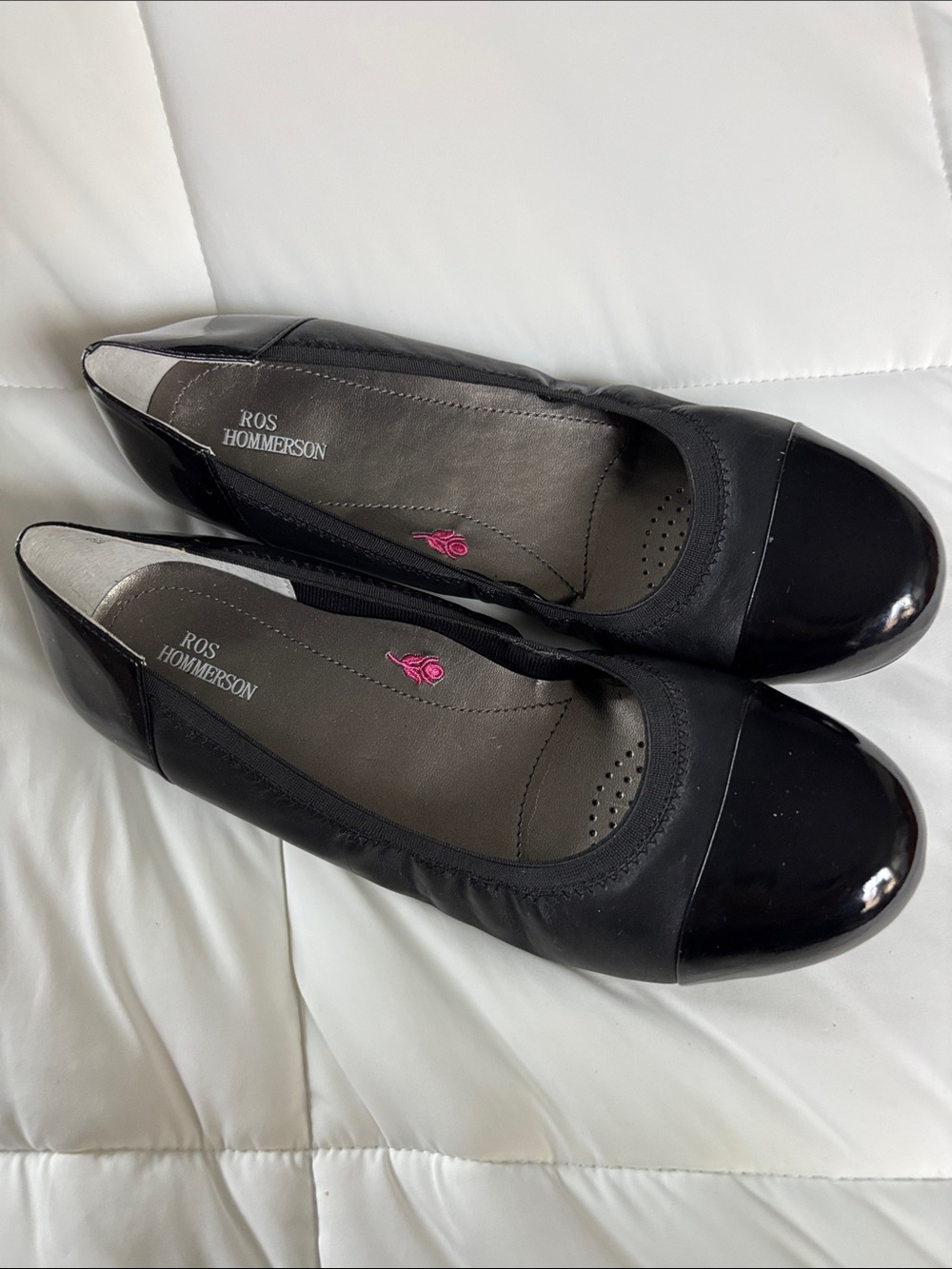 Ros Hommerson Rebecca Black Cap-Toe Slip-On Ballet Flats sz 10ww